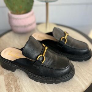 Lulu's Equestrian Black Mules with Gold Bit Accent- Chunky Loafer
